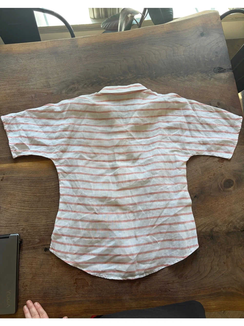 Garnet Hill Women's 100% linen White and Coral Striped top size 2 excellent!